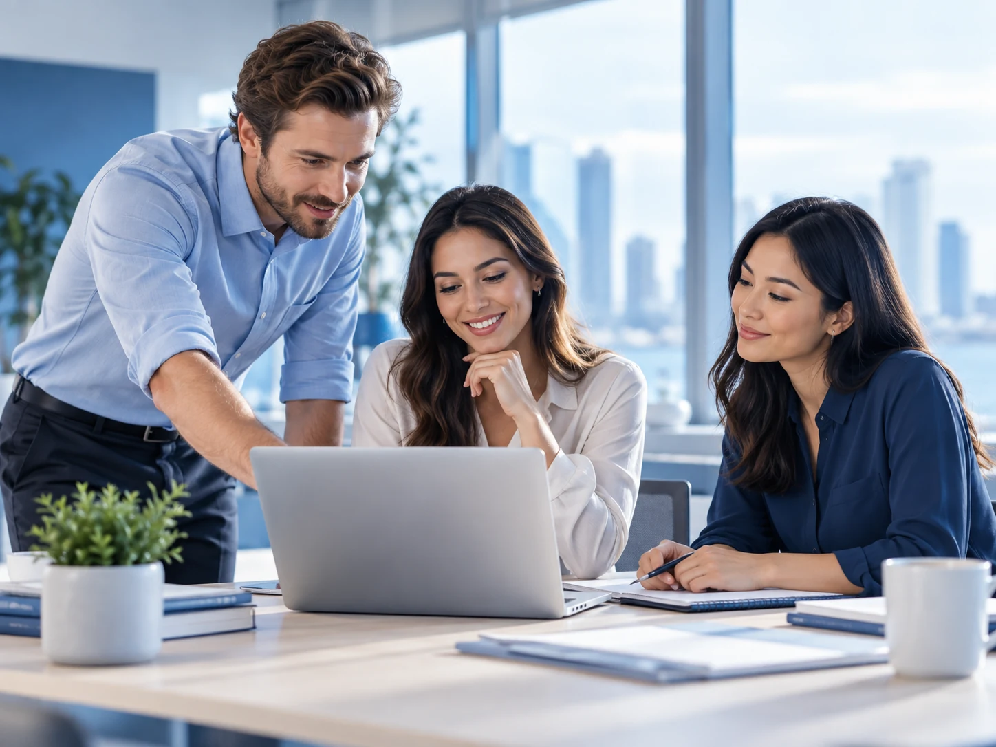 Equipo profesional trabajando en una oficina moderna